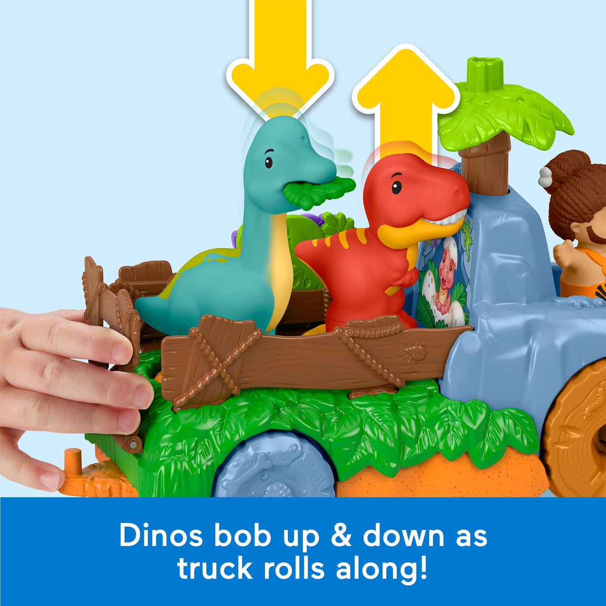 Fisher-Price Little People Dino Wobble Truck, 6-Piece Dinosaur Toy Set For Toddlers