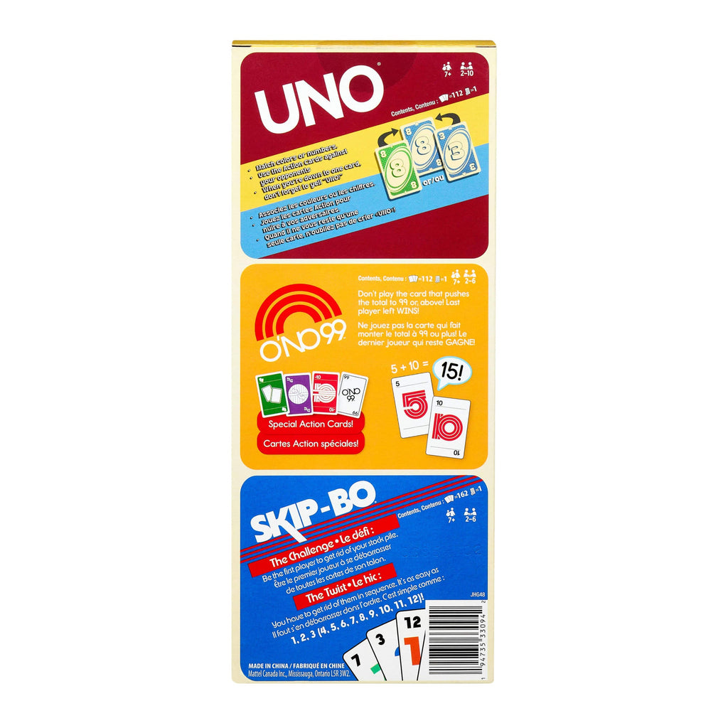 Vintage Set With 3 Card Games, UNO, O’No 99 & Ski-Bo For Kid, Adult & Family Nights & Parties