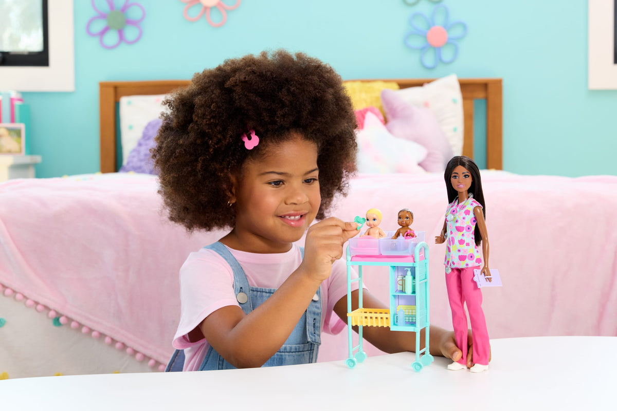 Barbie Careers Baby Doctor Playset With Brunette Fashion Doll, 2 Baby Dolls, Exam Table & Accessories