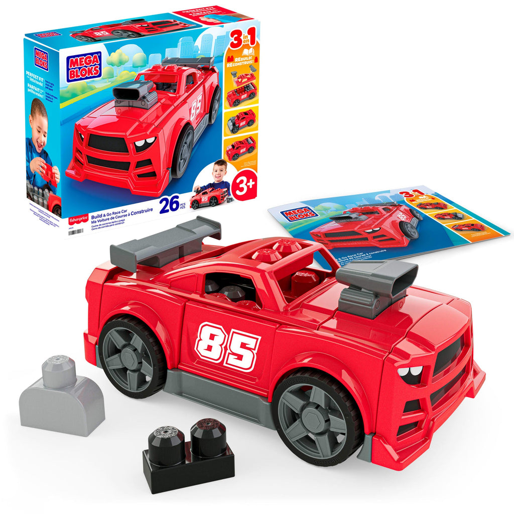 MEGA Bloks Build & Go Race Car Block Toy With Rolling Wheels (26 Pieces) For Kids
