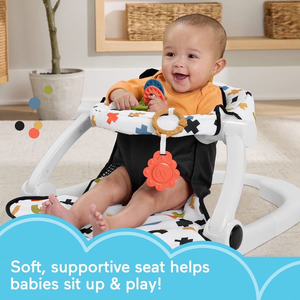 Fisher-Price Sit-Me-Up Floor Seat, Portable Baby Chair & 2 Developmental Newborn Toys, Cute Cow