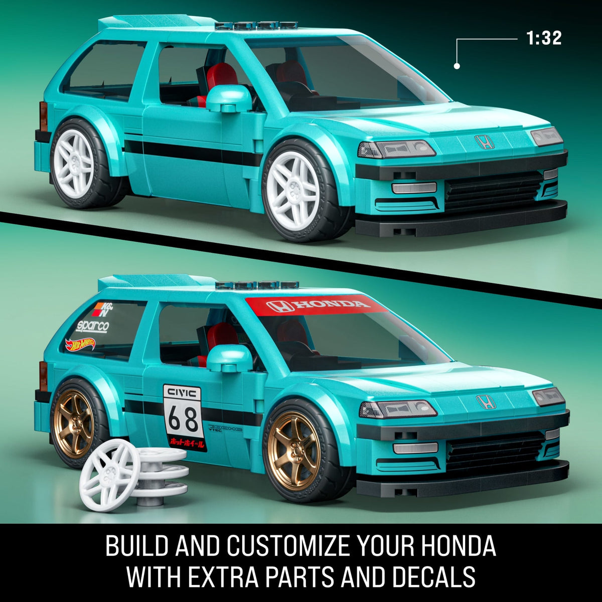 Mattel Brick Shop Hot Wheels Custom ’90 Honda Civic Ef Building Toy Kit (248 Pieces), For Collectors