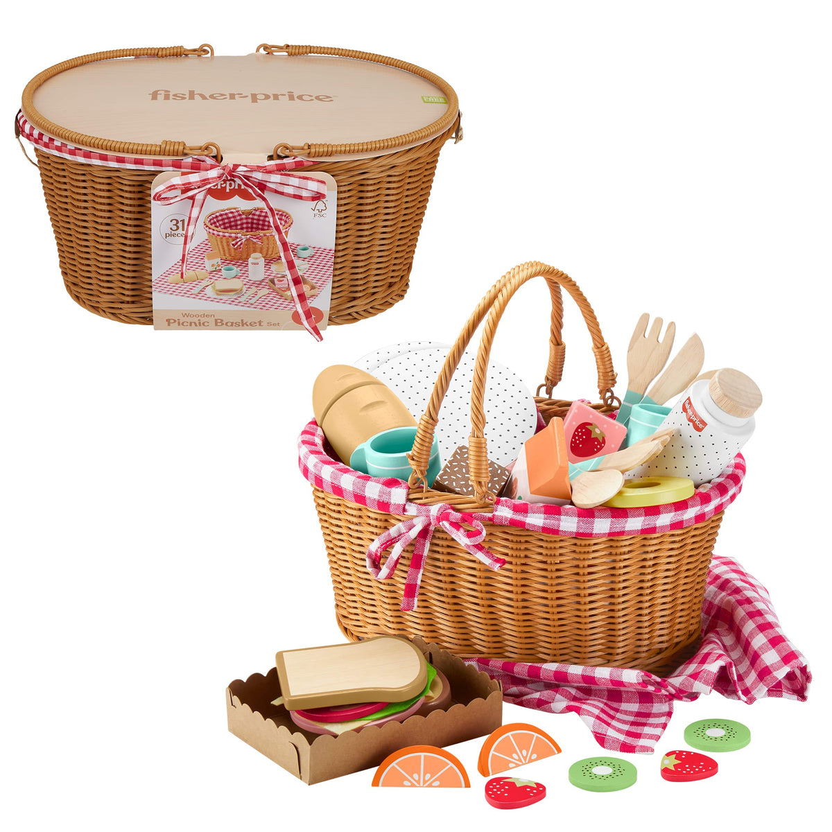 Fisher-Price Brinquedo para Bebês Cesta de Piquenique de Madeira