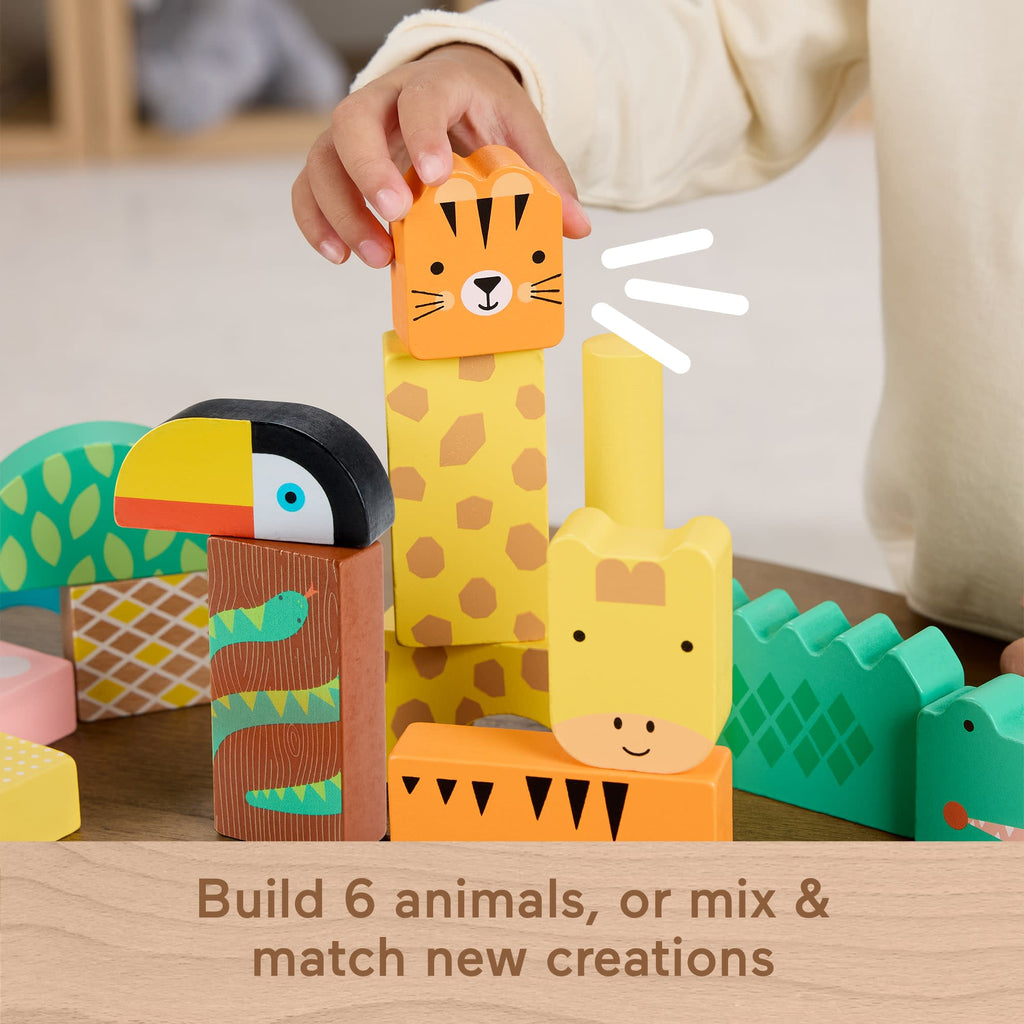 Fisher-Price Wooden Jungle Blocks, Animal-Themed Building Set For Toddlers, 50 Wood Pieces