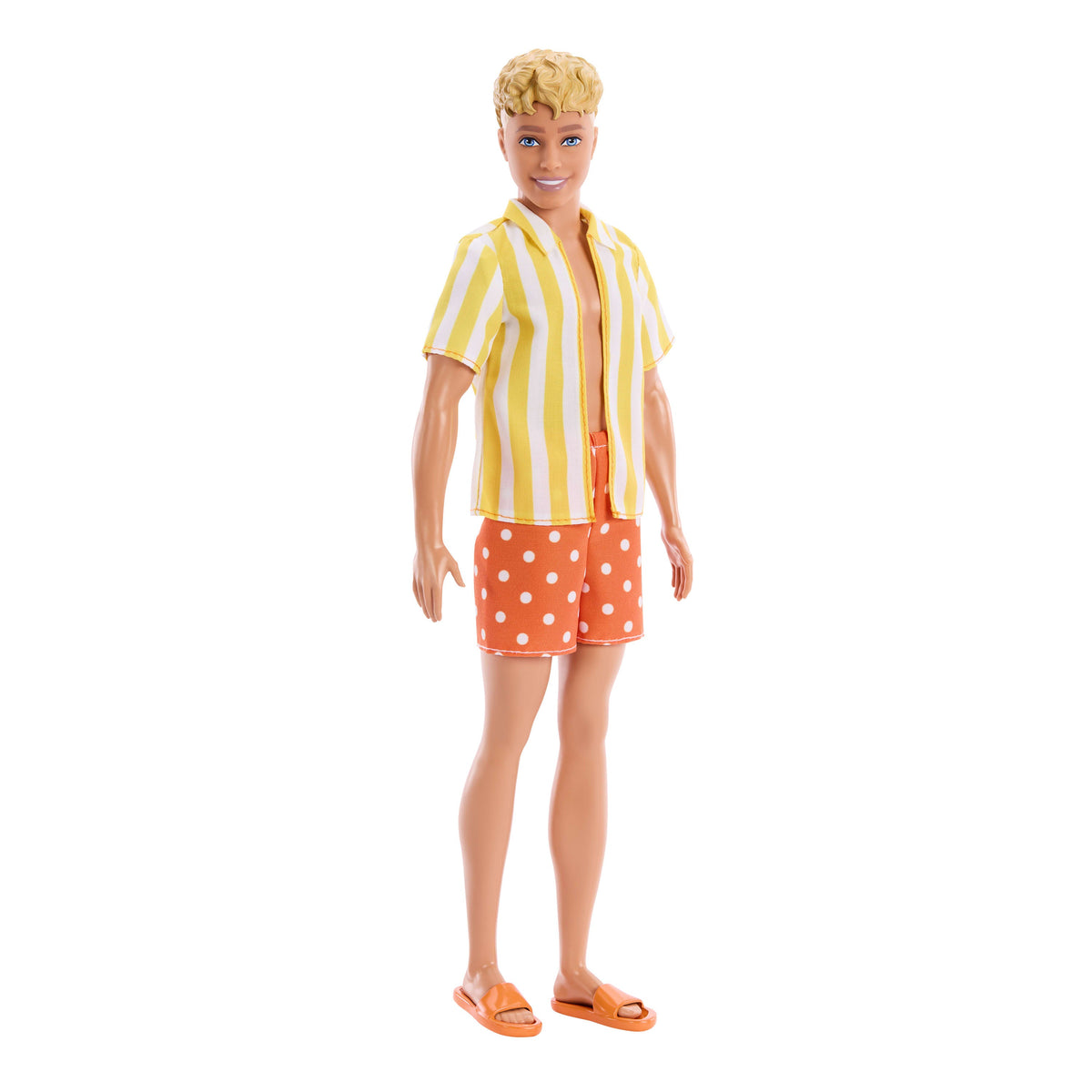 Barbie Fashionistas Style Ken Doll #252 in Orange And Yellow Polka-Dot Shorts, Yellow And White Striped Shirt, Blond Hair