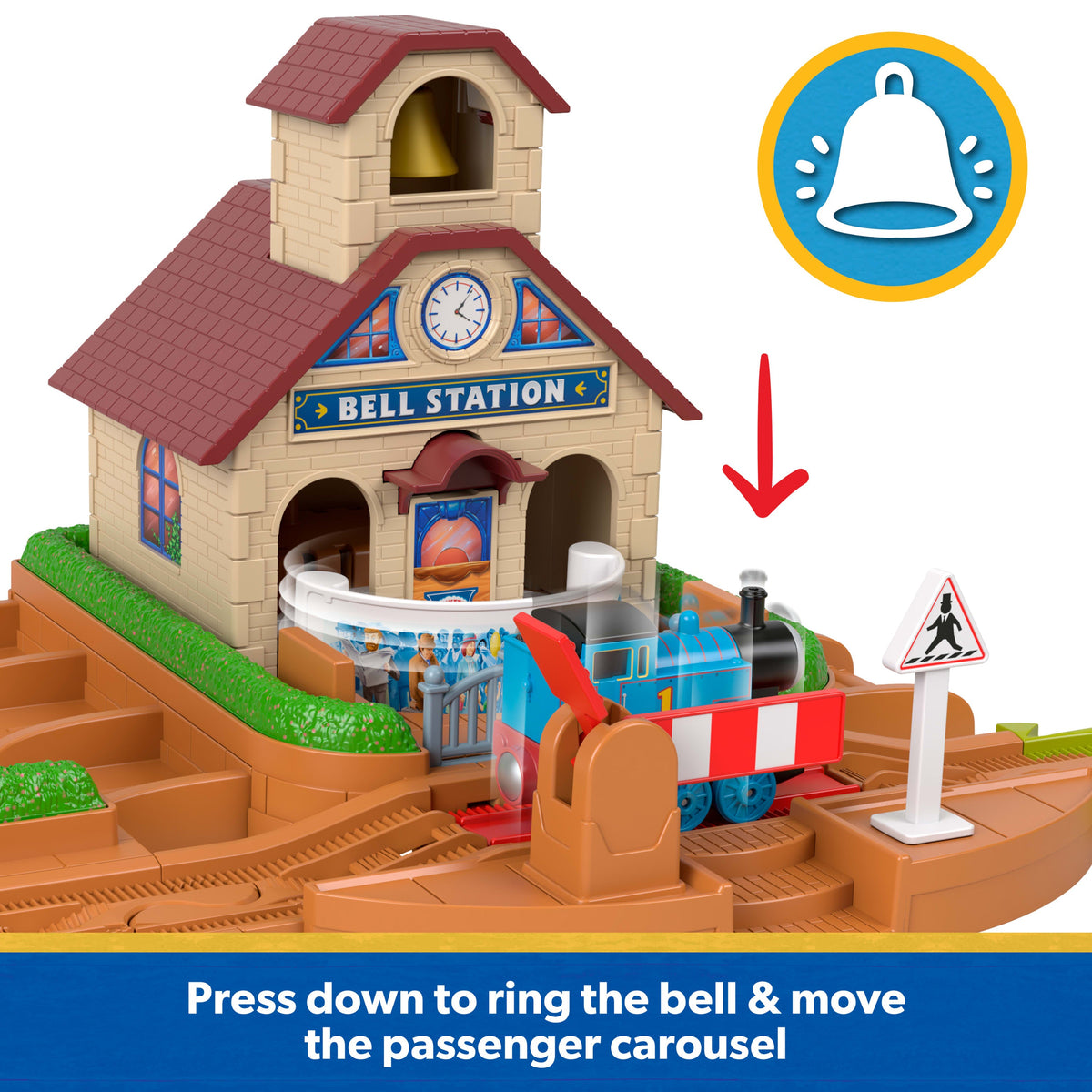 Thomas & Friends Bell Station Train Set By Fisher-Price With Push-Along Thomas Engine & Track