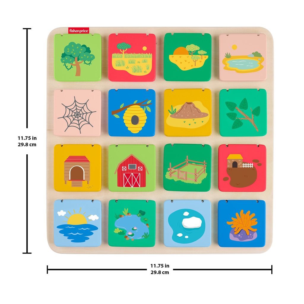 Fisher-Price Wooden Flip & Reveal Busy Activity Board, Learning Toy For Preschool Kids