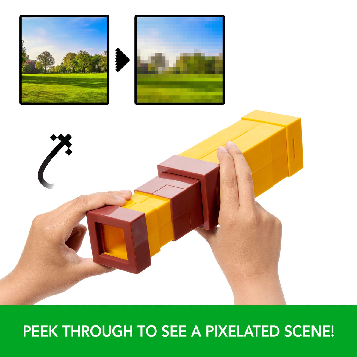 Minecraft Pixel Spyglass Toy With Pixelating View Lens, Kid-Size Accessory For Role-Play & Costumes