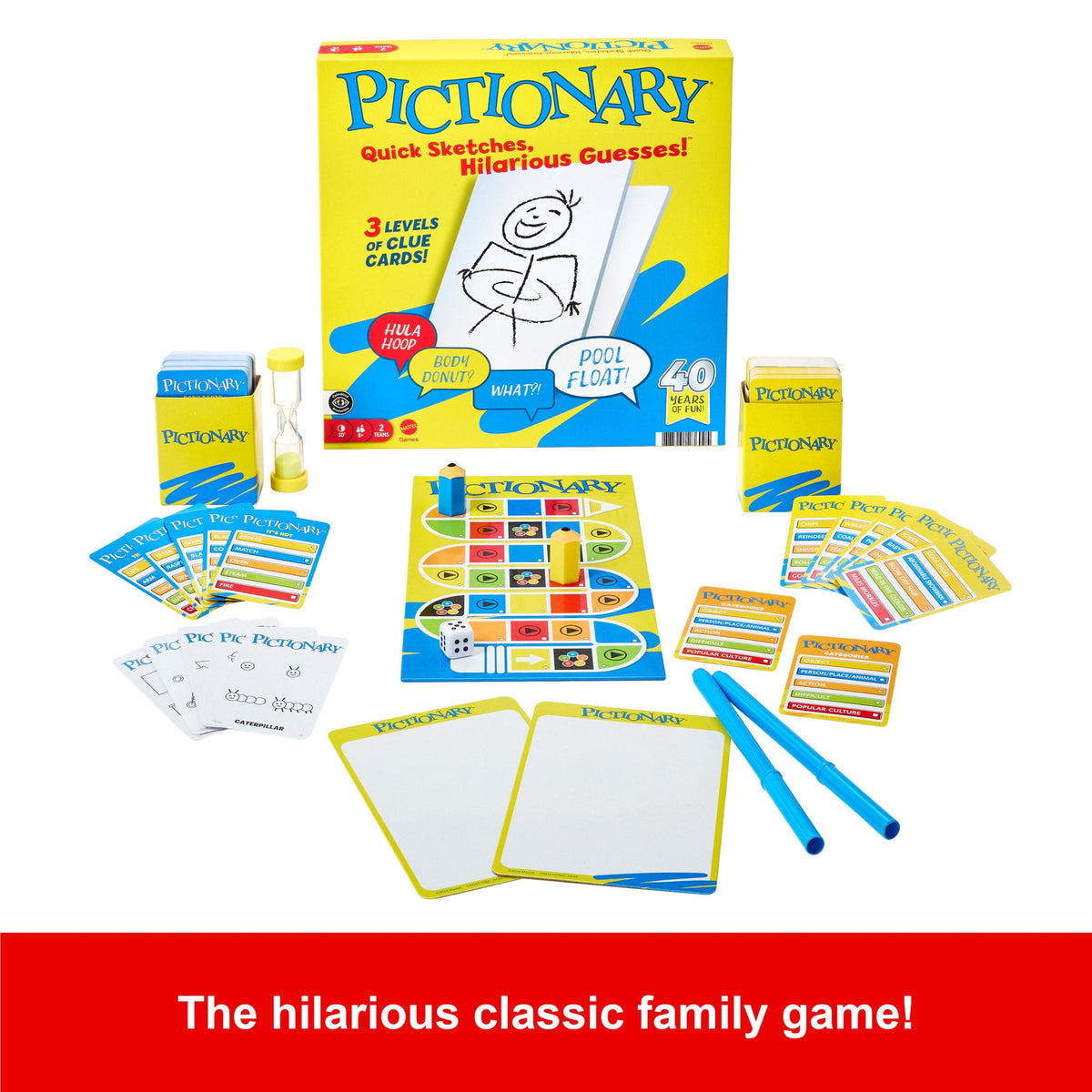 Pictionary Family Board Game For Kids, Adults And Game Night With Erasable Boards And Markers