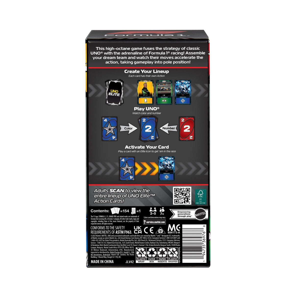 Mattel Games-Uno Élite Formule 1 Édition Standard 2025-Avec 4 Boosters