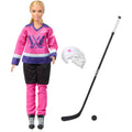 Barbie Tim Hortons PWHL Fashion Doll in Pink, Purple, & Teal Hockey Jersey, includes Hockey Accessories