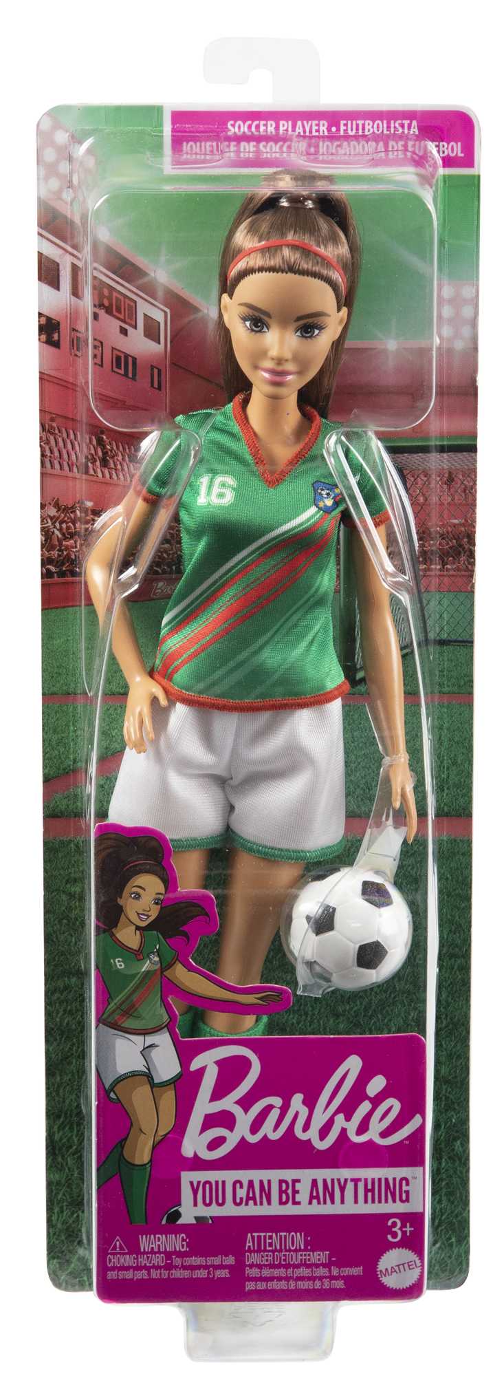 Barbie Profissões Boneca Jogadora de Futebol Camisa Verde