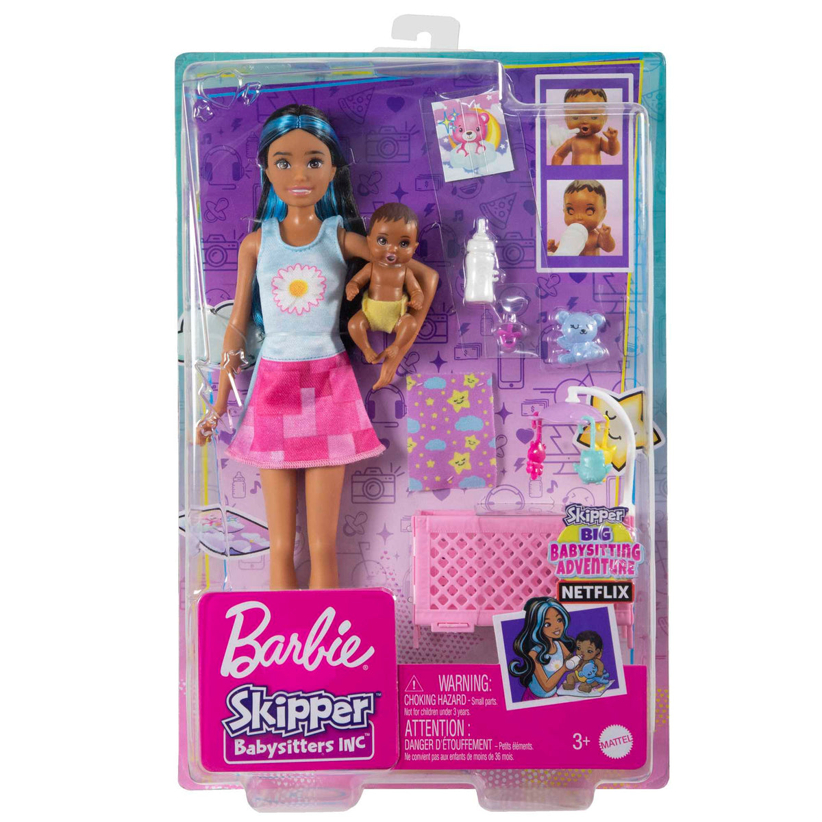Barbie Skipper Babysitters Playset With Friend Doll, Baby Doll With Sleepy Eyes, Crib And Accessories