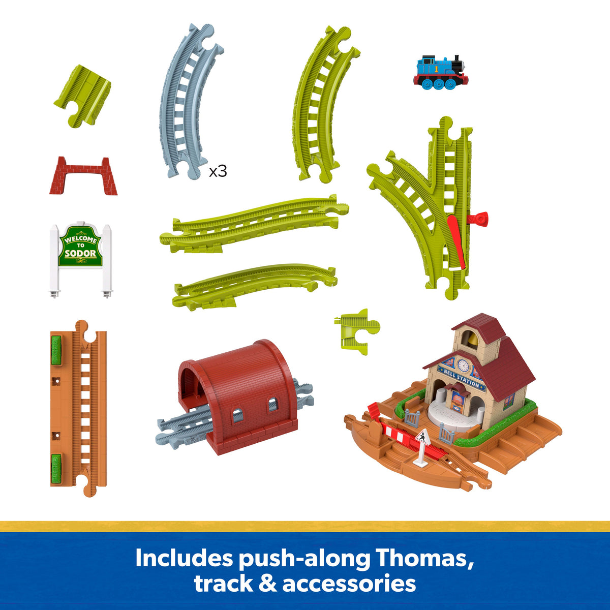 Thomas & Friends Bell Station Train Set By Fisher-Price With Push-Along Thomas Engine & Track