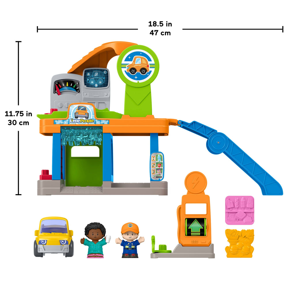 Fisher-Price Little People Fillin’ Fun Service Station Toddler Playset, 1 Toy Car & 2 Figures