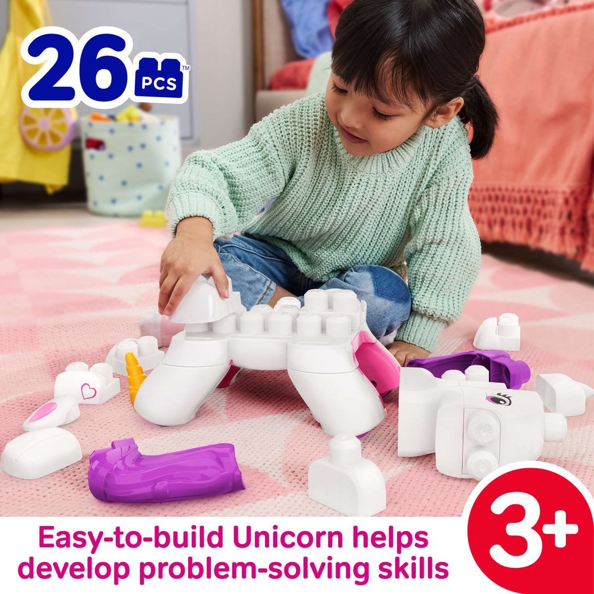 MEGA BLOKS Build & Enchant Unicorn Block Toy (26 Pieces) For Kids