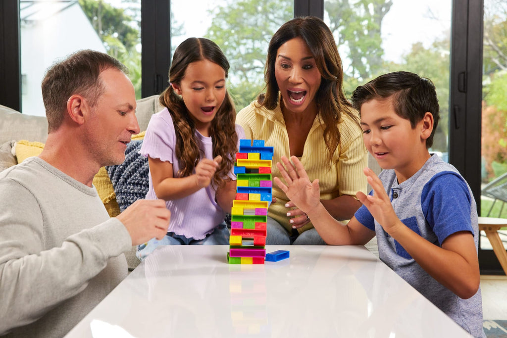 UNO Stacko Game For Kids & Family With 45 Colored Stacking Blocks & Tray