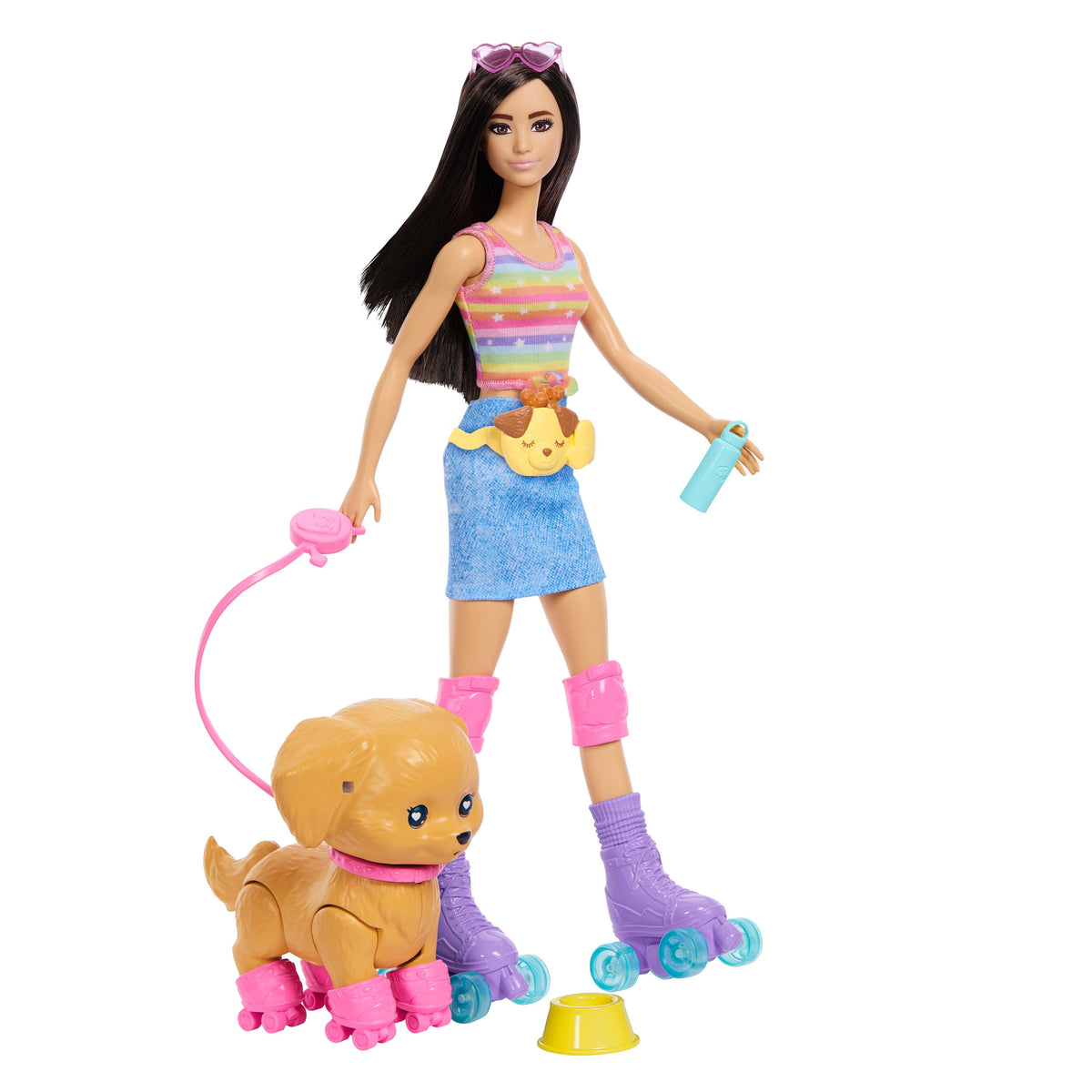 Barbie Poupée Barbie et Son Chiot Sur Patins à Roulettes