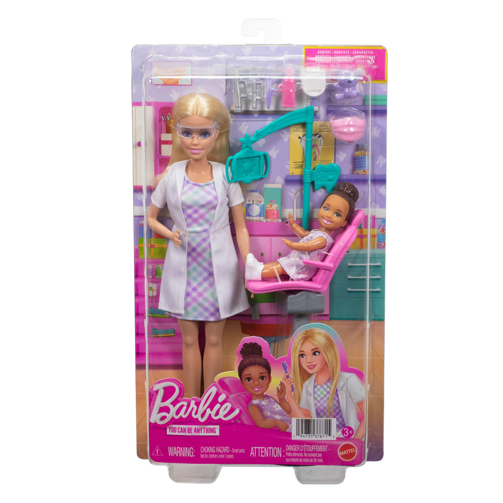 Barbie Careers Dentist Playset With Blonde Fashion Doll, Small Doll, Examination Chair & Accessories
