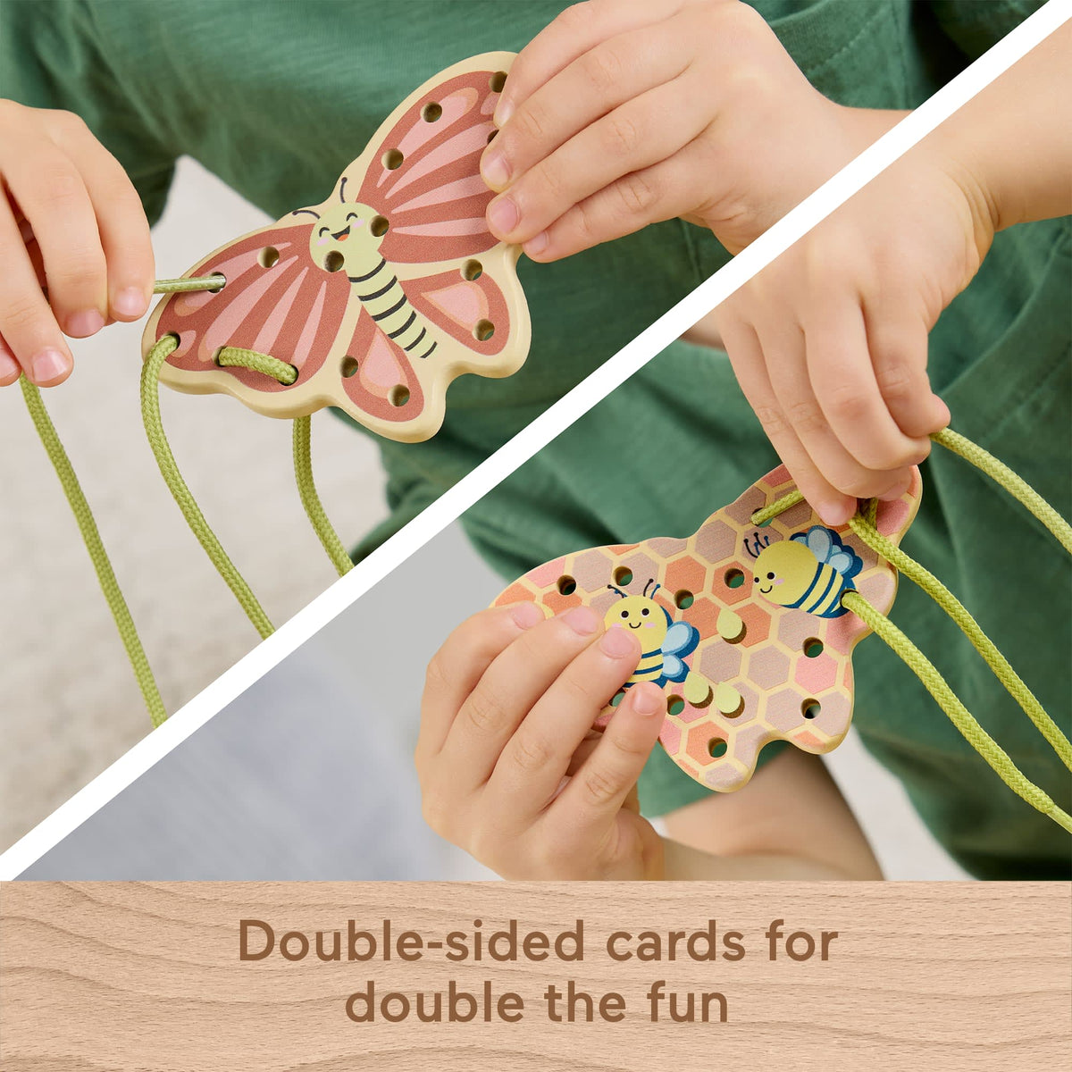 Fisher-Price Tiny Garden Wooden Lacing Activity Toy For Kids, 5 Wood Cards & 5 Laces