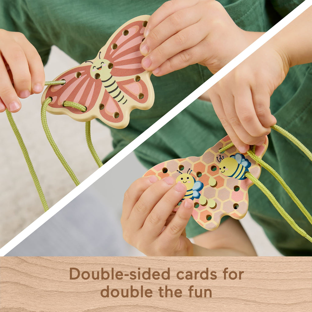Fisher-Price Tiny Garden Wooden Lacing Activity Toy For Kids, 5 Wood Cards & 5 Laces