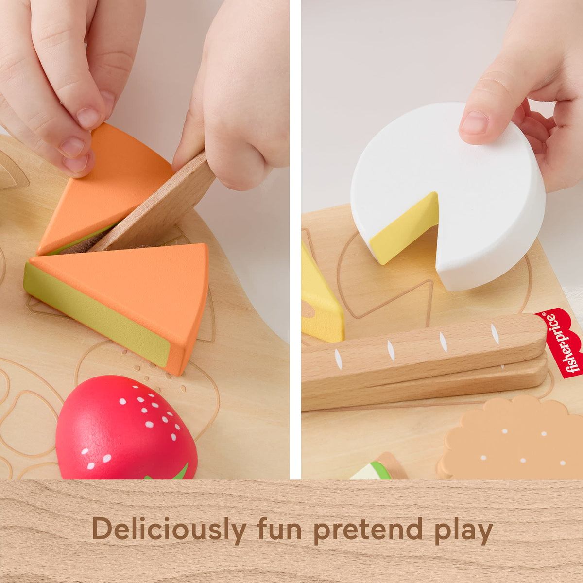 Fisher-Price Wooden Charcuterie Board Pretend Playset For Kids With 19 Wood & Fabric Pieces