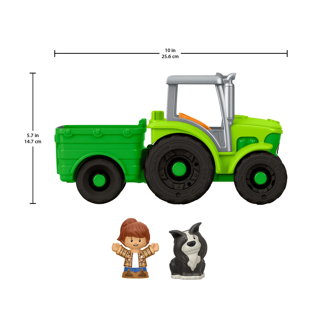 Fisher-Price Little People Push & Play Tractor, Musical Toy Farm Vehicle & 2 Figures For Toddlers