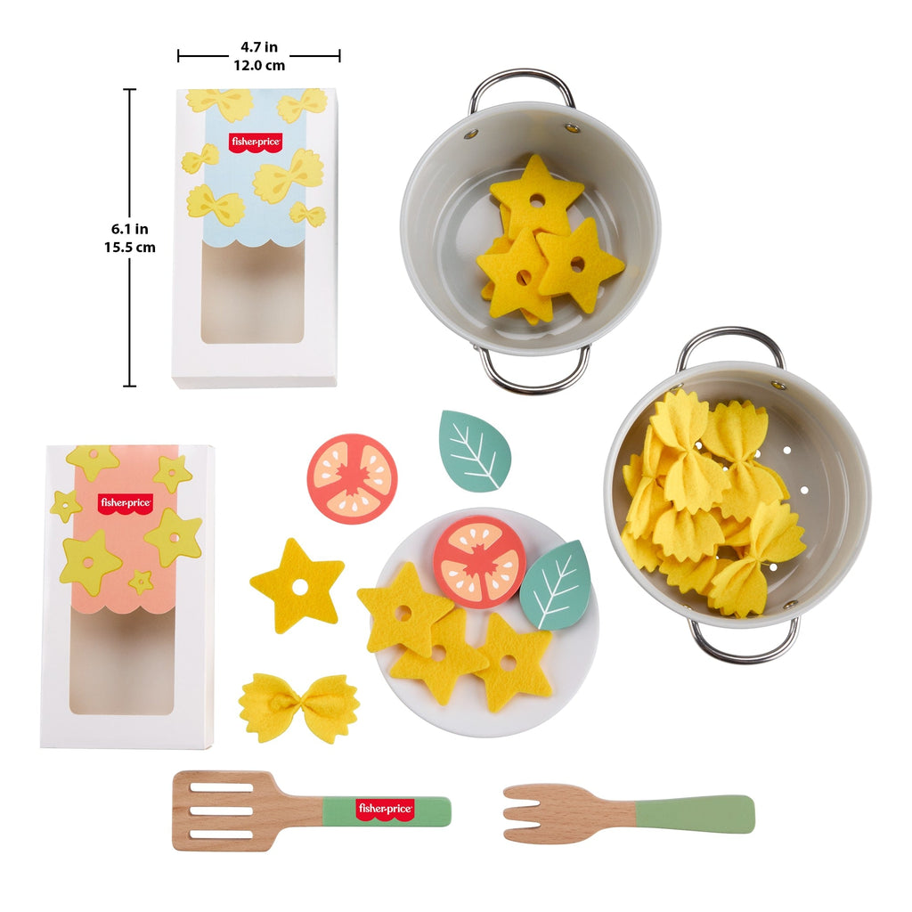 Fisher-Price Pots & Pasta Chef Set, Cooking Toy With Wooden Food For Pretend Play, 31 Pieces