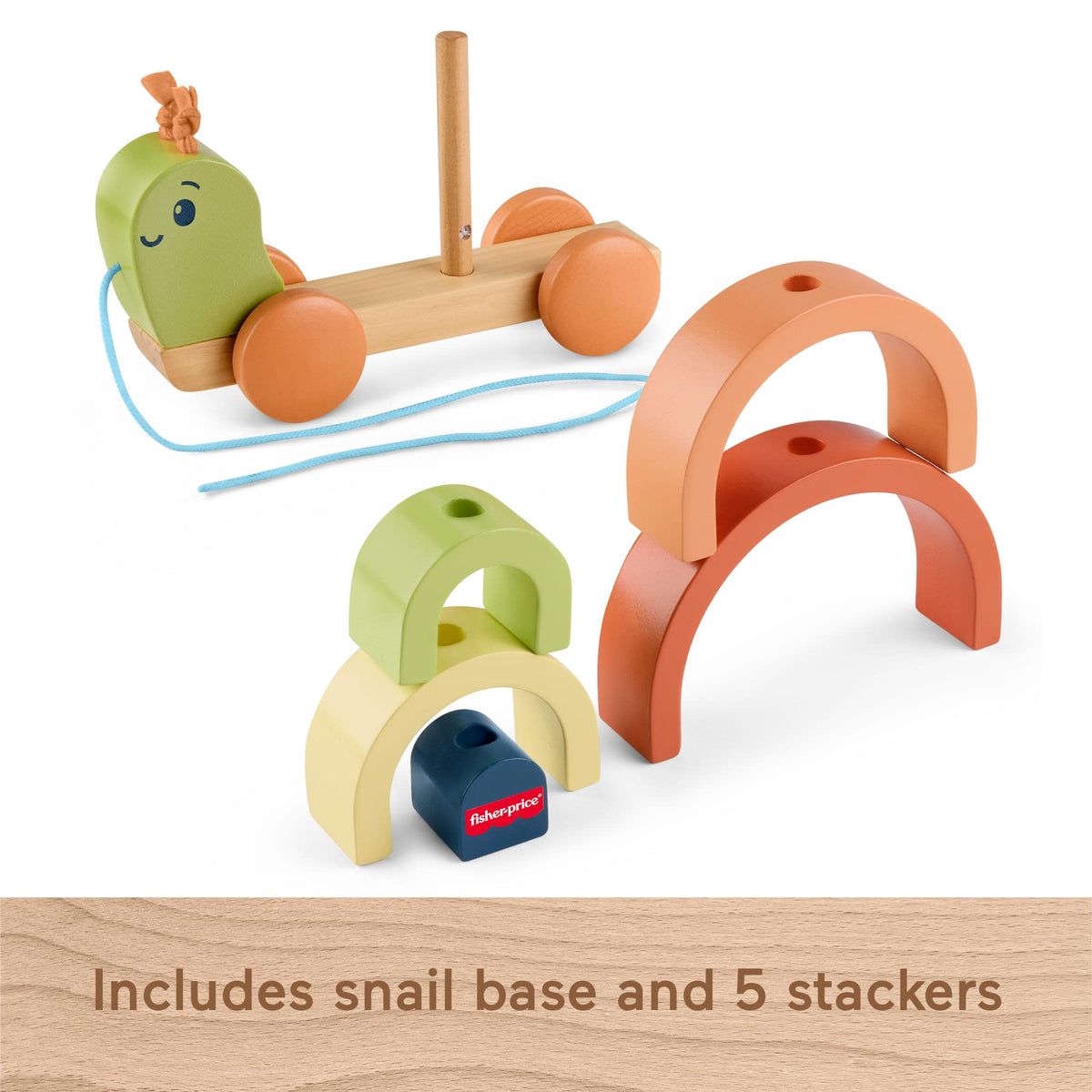 Fisher-Price Tiny Garden Wooden Pull-Along Stacking Snail Toddler Toy, 6 Wood Pieces