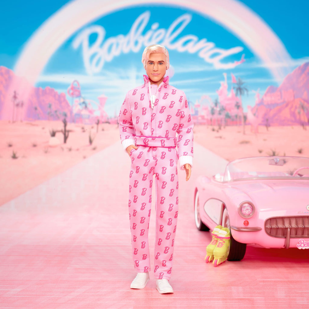 Barbie The Movie Ken Collectible Doll, Ryan Gosling As Ken Wearing Pink Jumpsuit With “B” Detail