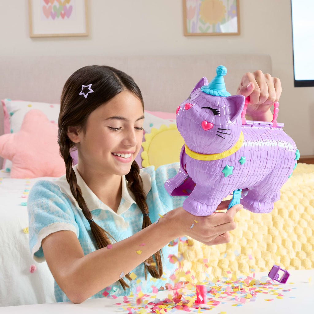 Polly Pocket Celebration Kitty Playset With 2 Micro Dolls, 23 Surprise Accessories including Pets, Birthday Party With Ferris Wheel Ride
