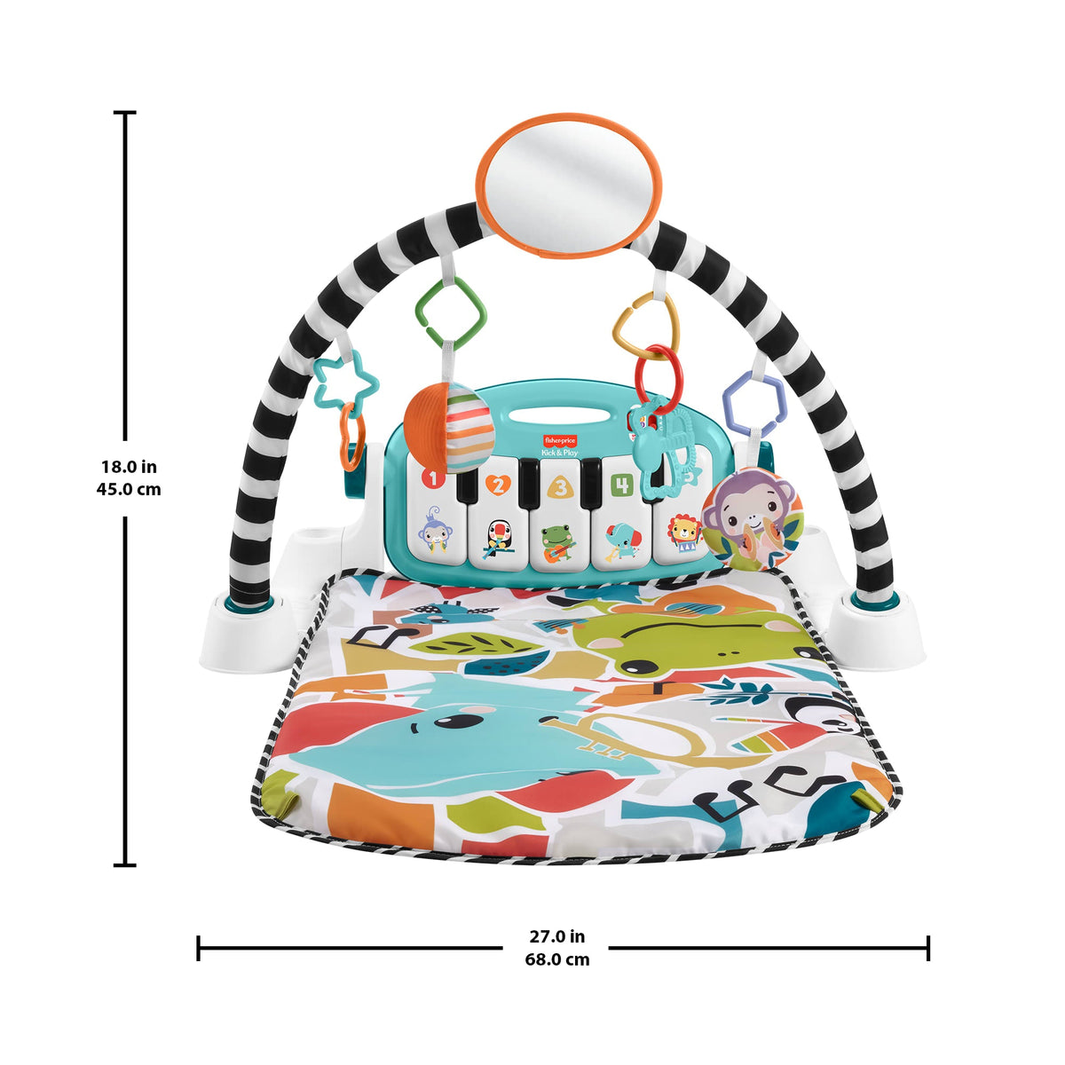 Fisher-Price Glow And Grow Kick & Play Piano Gym Baby Playmat With Musical Learning Toy, Blue