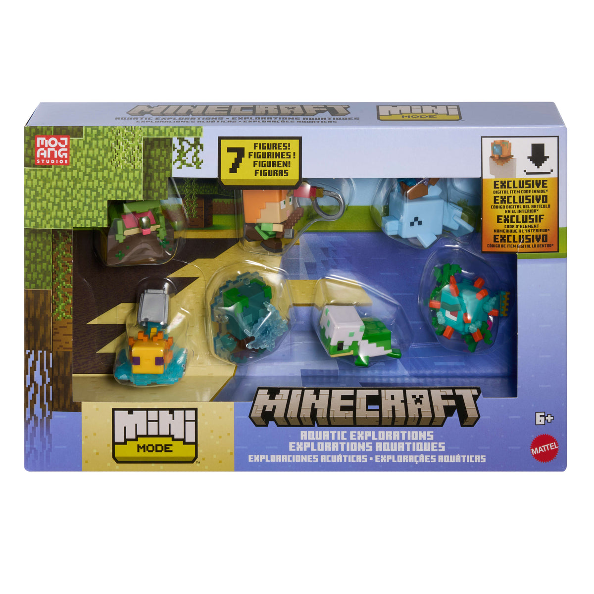 Minecraft Mini Mode Aquatic Explorations Multipack With 7 Mini Figures, 1.5-inch Collectible Set