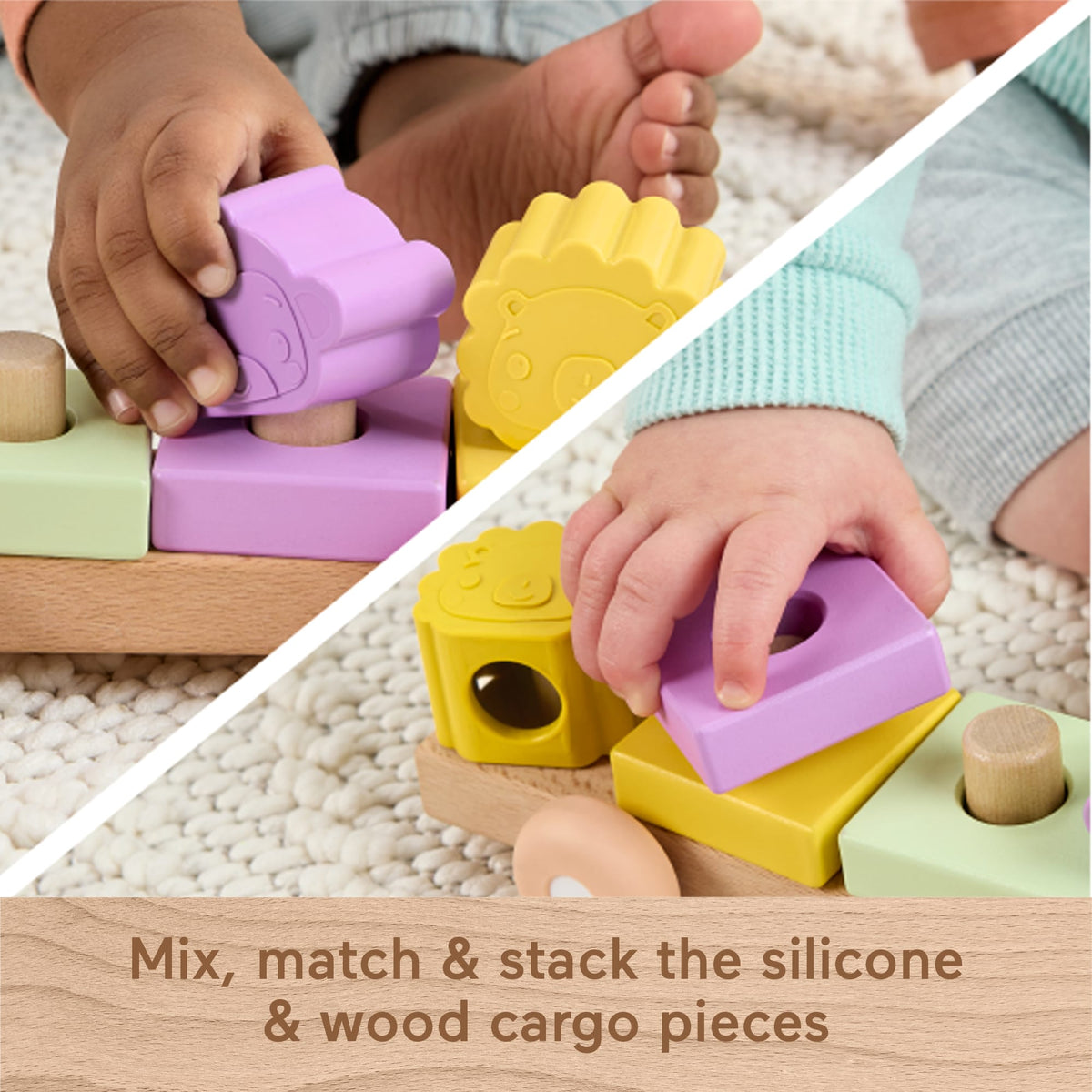 Fisher-Price Wood And Silicone Stacking Train, 9-Piece Baby & Toddler Activity Toy