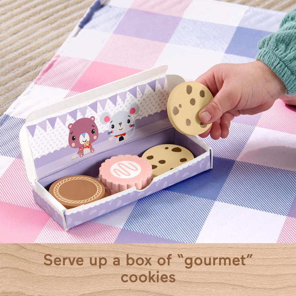Fisher-Price Wooden Picnic Tea Set For Kids With Blanket, Wood Cups & Saucers, 18 Pieces