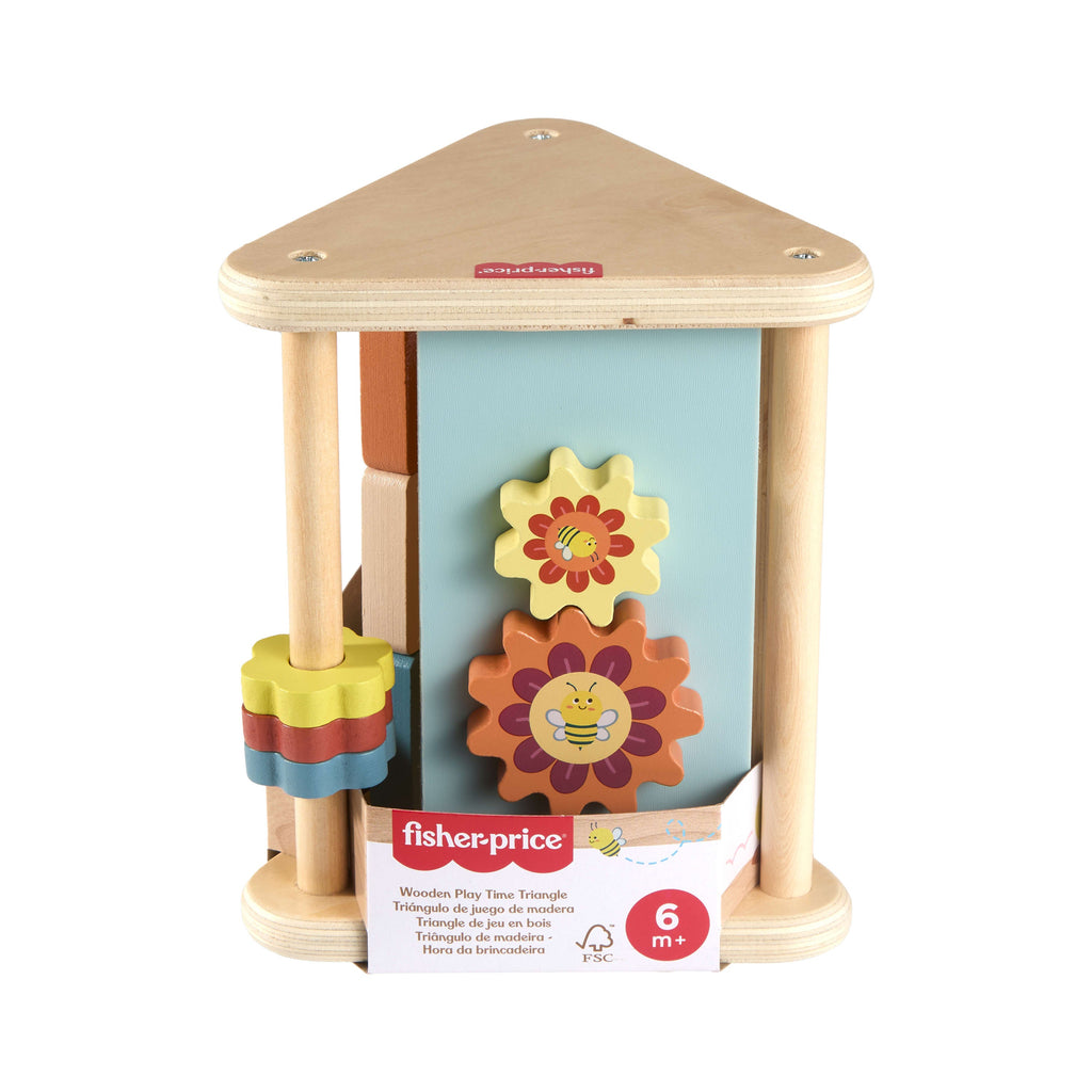 Triangle de Jeu en Bois Fisher-Price, Jouet à Trois Côtés Favorisant La Motricité Fine, 1 Pièce en Bois