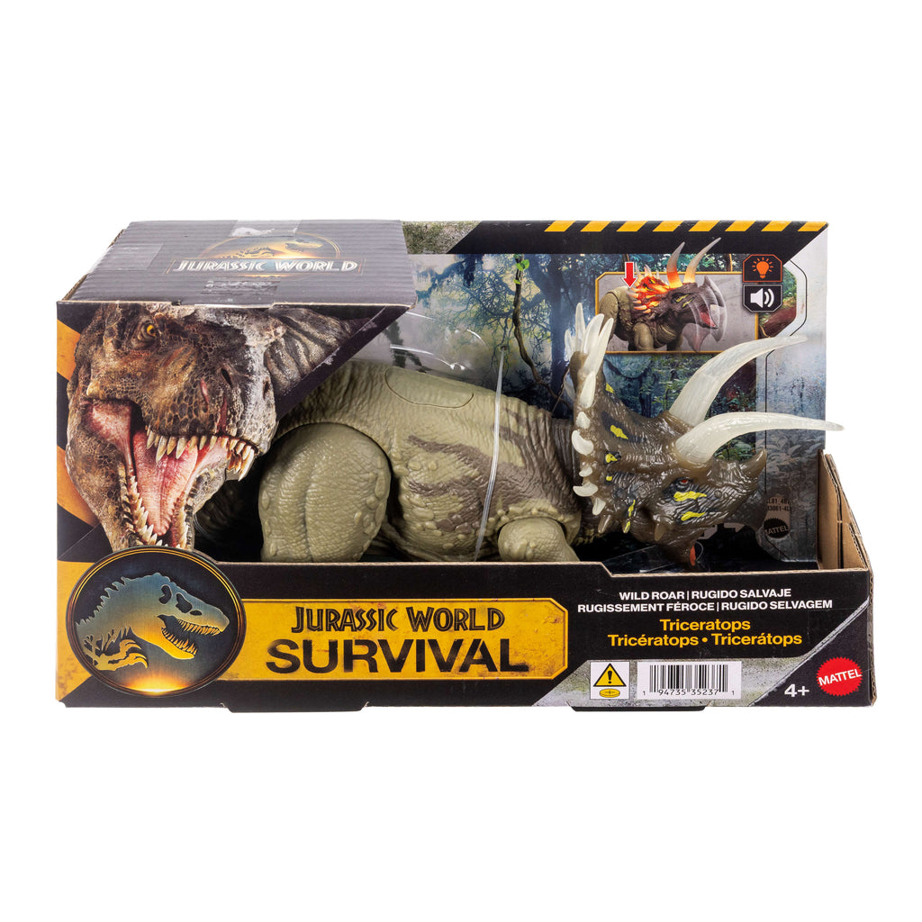 Jurassic World Wild Roar Triceratops Dinosaur Action Figure Toy, Sounds & Attack & Lights