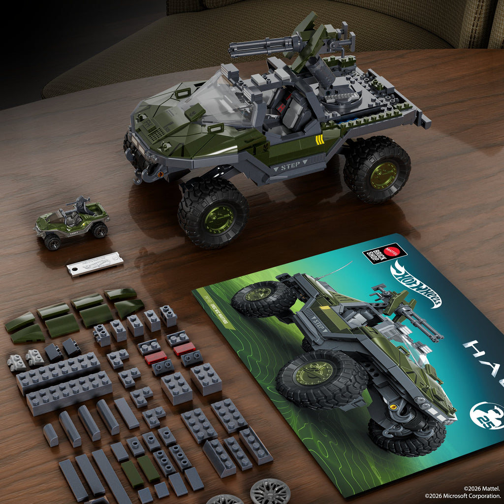 Mattel Brick Shop Hot Wheels Elite Halo® UNSC M12 Warthog, Juguete de Construcción con Detalles Auténticos y Personalización (935 piezas) para Adultos Coleccionistas
