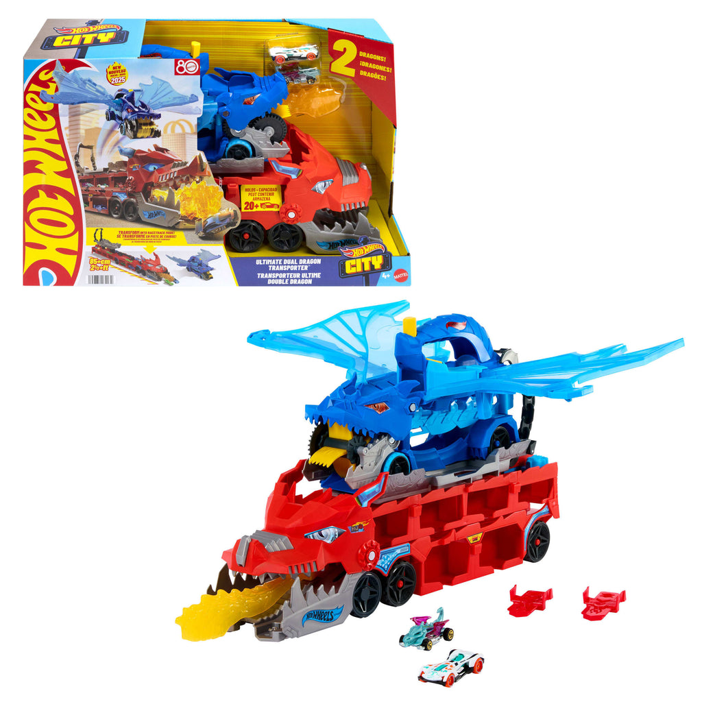 Hot Wheels City Hot Wheels Ultimate Dual Dragon Transporter & 2 1:64 Scale Toy Cars