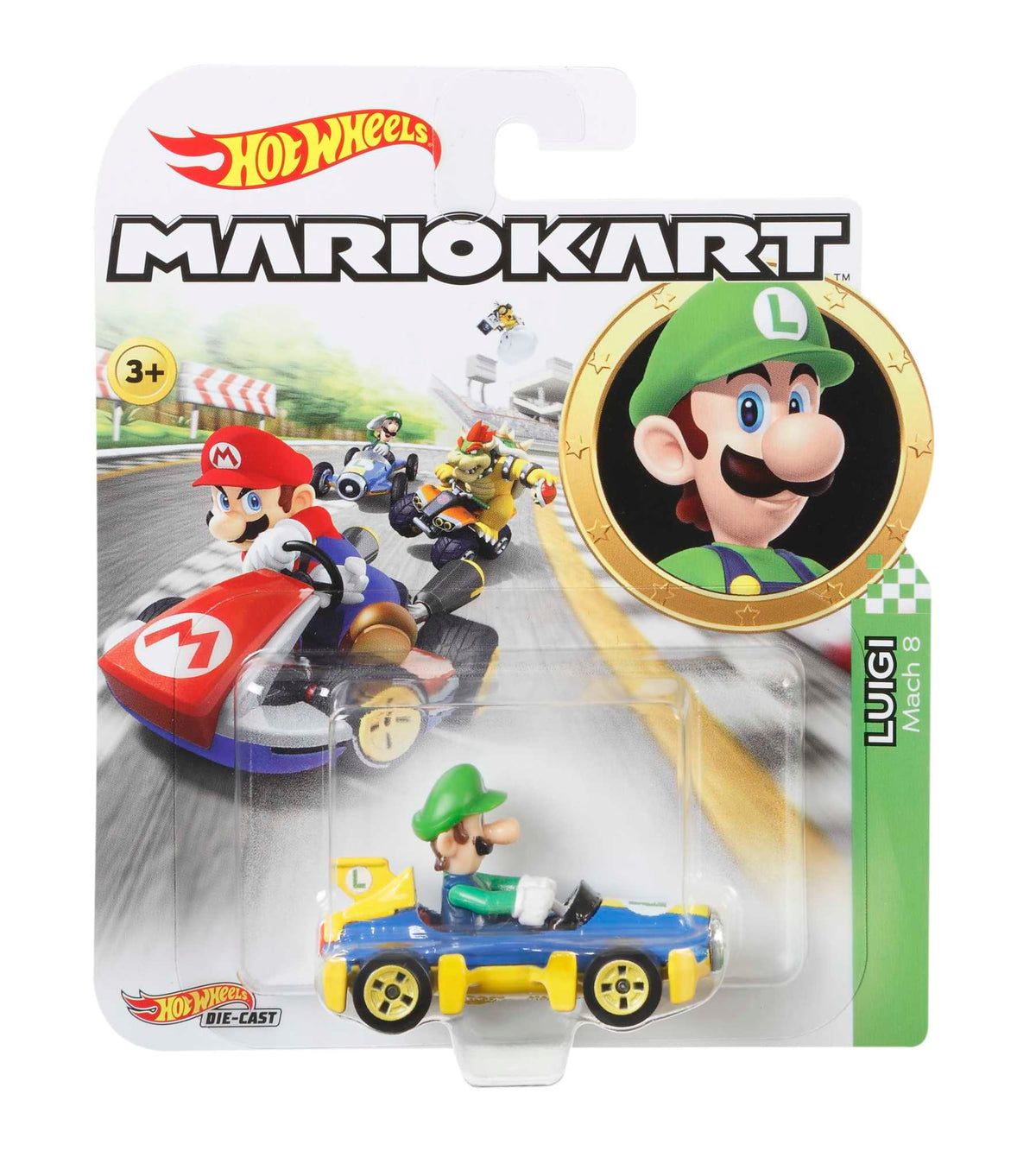 Hot Wheels Mario Kart Vehículo de Juguete Luigi Mach 8