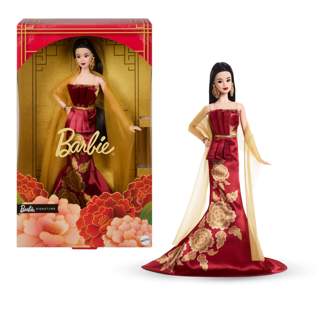 Barbie Signature Lunar New Year Fashion Doll, Red Dress With Golden Peonies, Collectible Holiday Gift