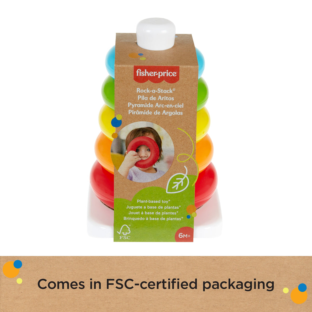 Fisher-Price Rock-A-Stack Ring Stacking Toy For infants, Made With Plant-Based Materials