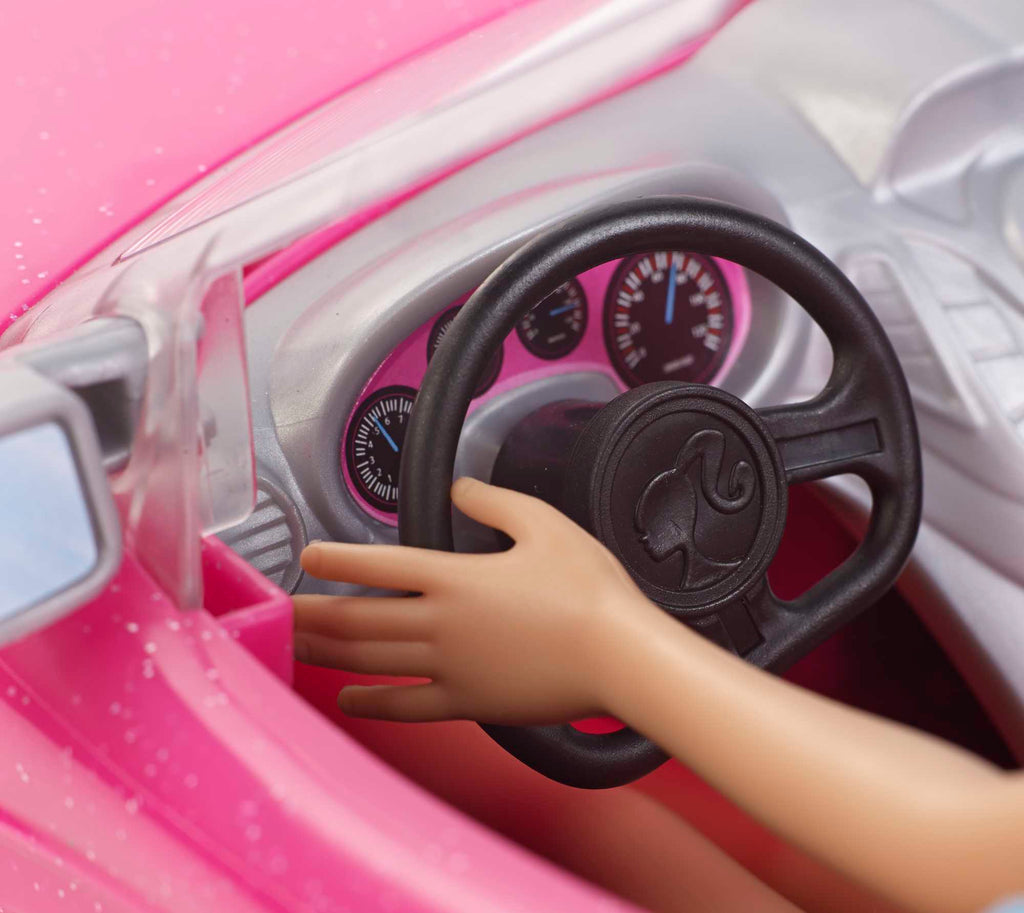 Barbie Doll & Car Playset, Sparkly Pink 2-Seater Toy Convertible With Glam Details & Fashion Doll