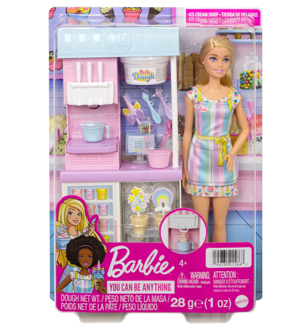 Barbie Ice Cream Shop Playset With 12 in Blonde Doll, Ice Cream Shop, Ice Cream Making Feature & Realistic Play Pieces