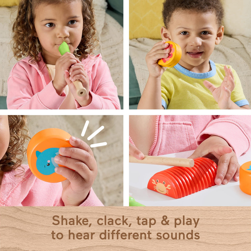 Fisher-Price Wooden Ocean Musical Gift Set For Toddlers & Kids, 6 Wood Pieces