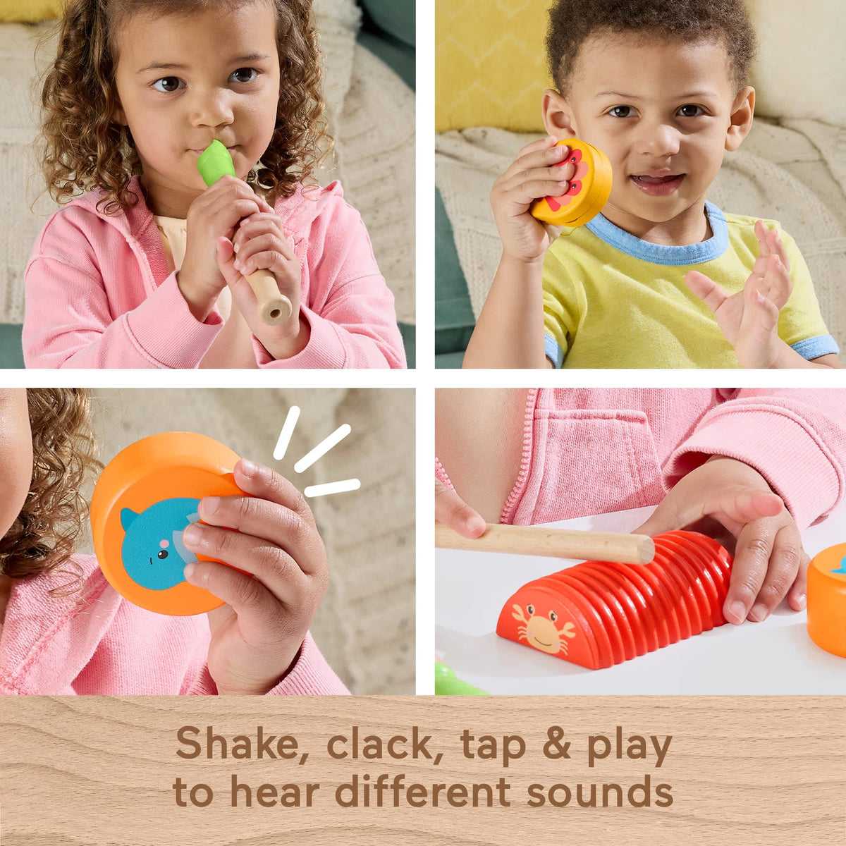 Fisher-Price Wooden Ocean Musical Gift Set For Toddlers & Kids, 6 Wood Pieces