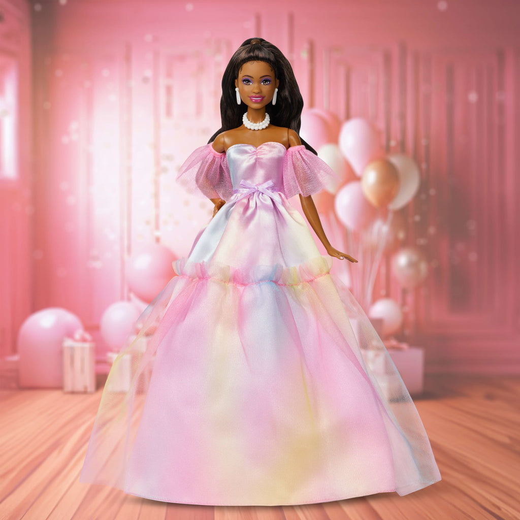 Barbie Signature Birthday Wishes Fashion Doll in Dress With Pastel Rainbow Effect, Collectible Gift