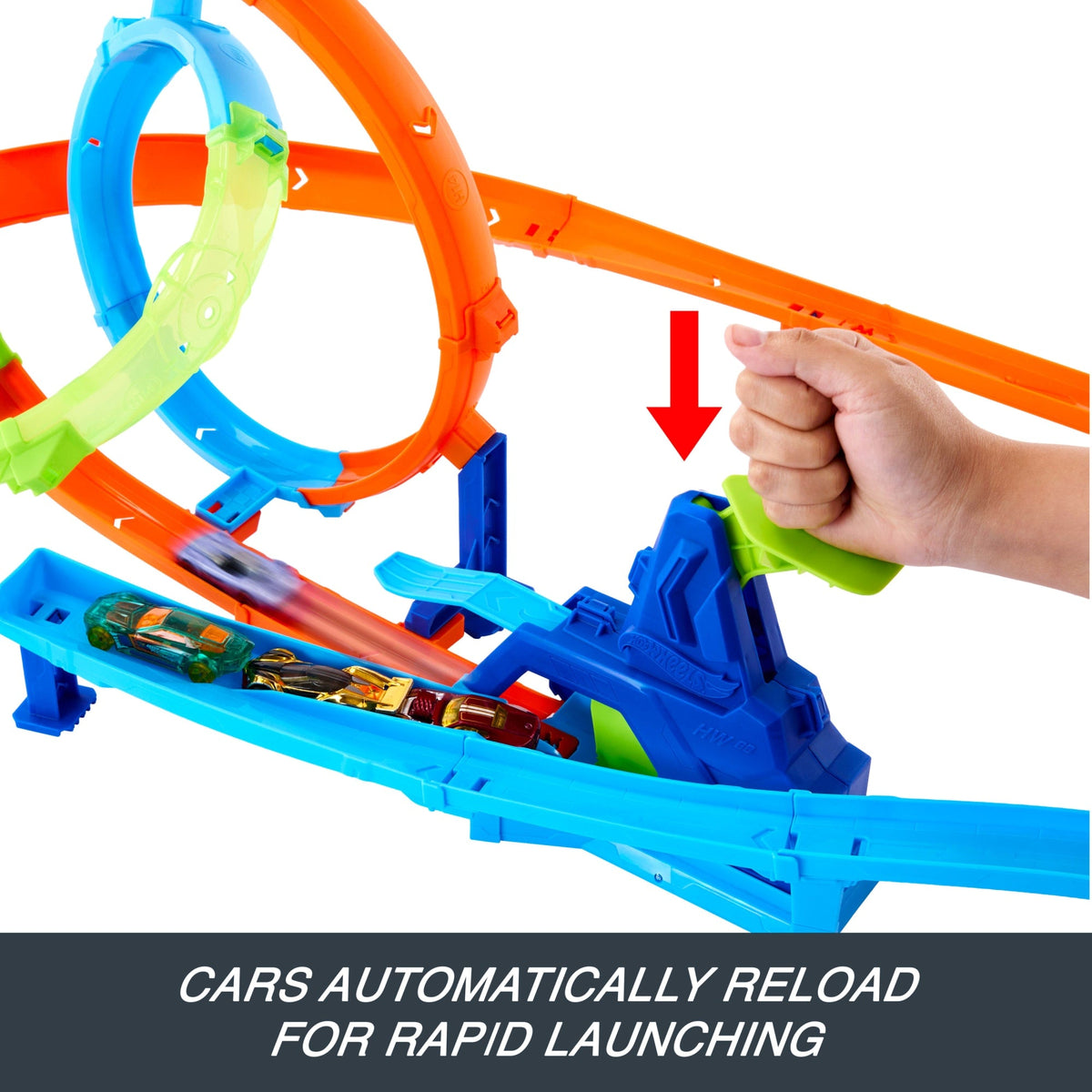 Hot Wheels Stunt Tracks Rapid Launch Cyclone Track Set & 1:64 Scale Die-Cast Toy Car