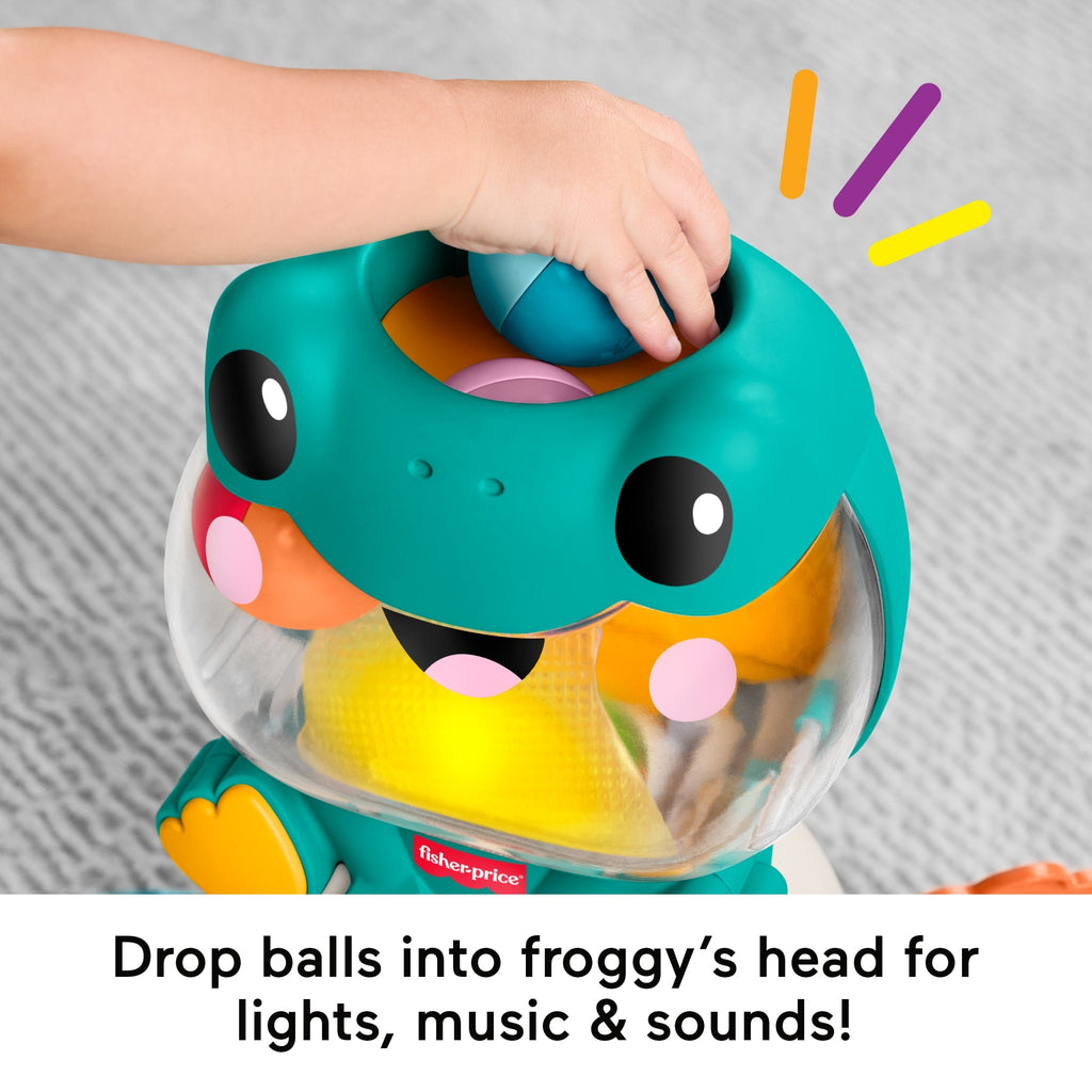 Fisher-Price Light-Up & Roll Frog Musical Ball Drop Activity Toy For Baby & Toddler, 3 Balls