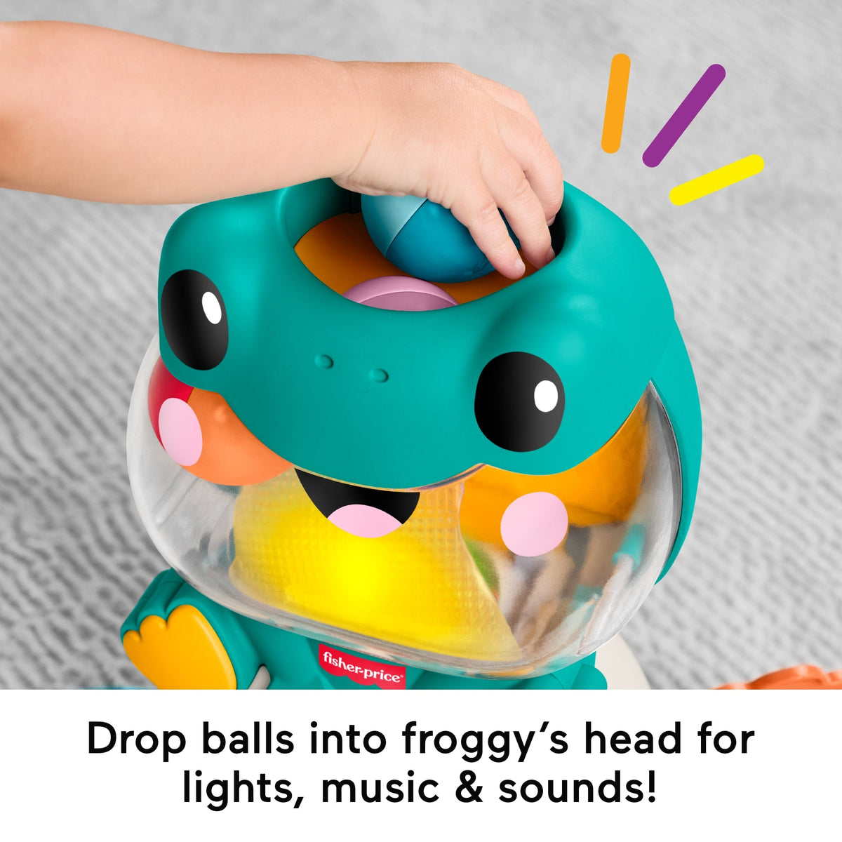 Fisher-Price Light-Up & Roll Frog Musical Ball Drop Activity Toy For Baby & Toddler, 3 Balls